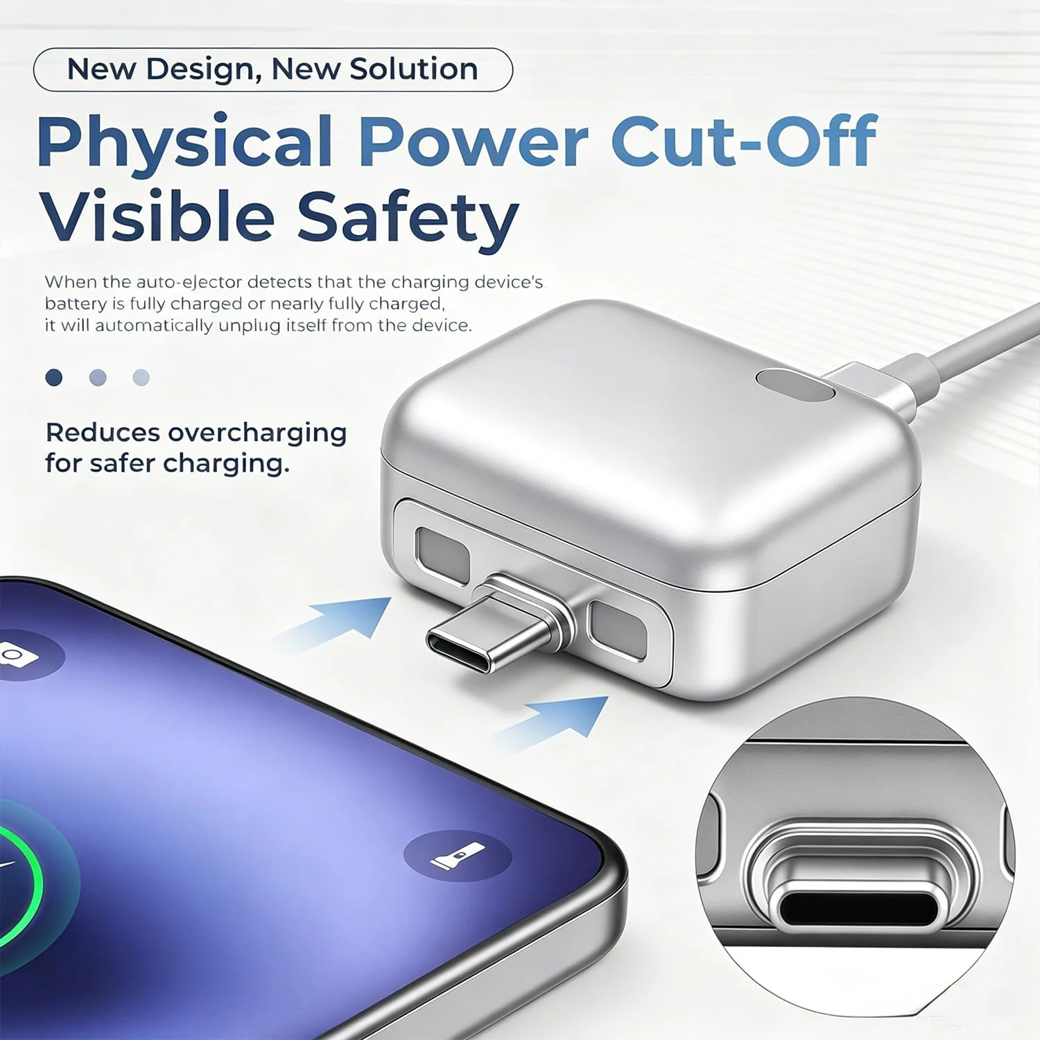 USB-C Fully Charged Separator Smart Auto Stop Charging Adapter 140W PD Overcharge Protection Auto Eject Type-C Adapter Converter