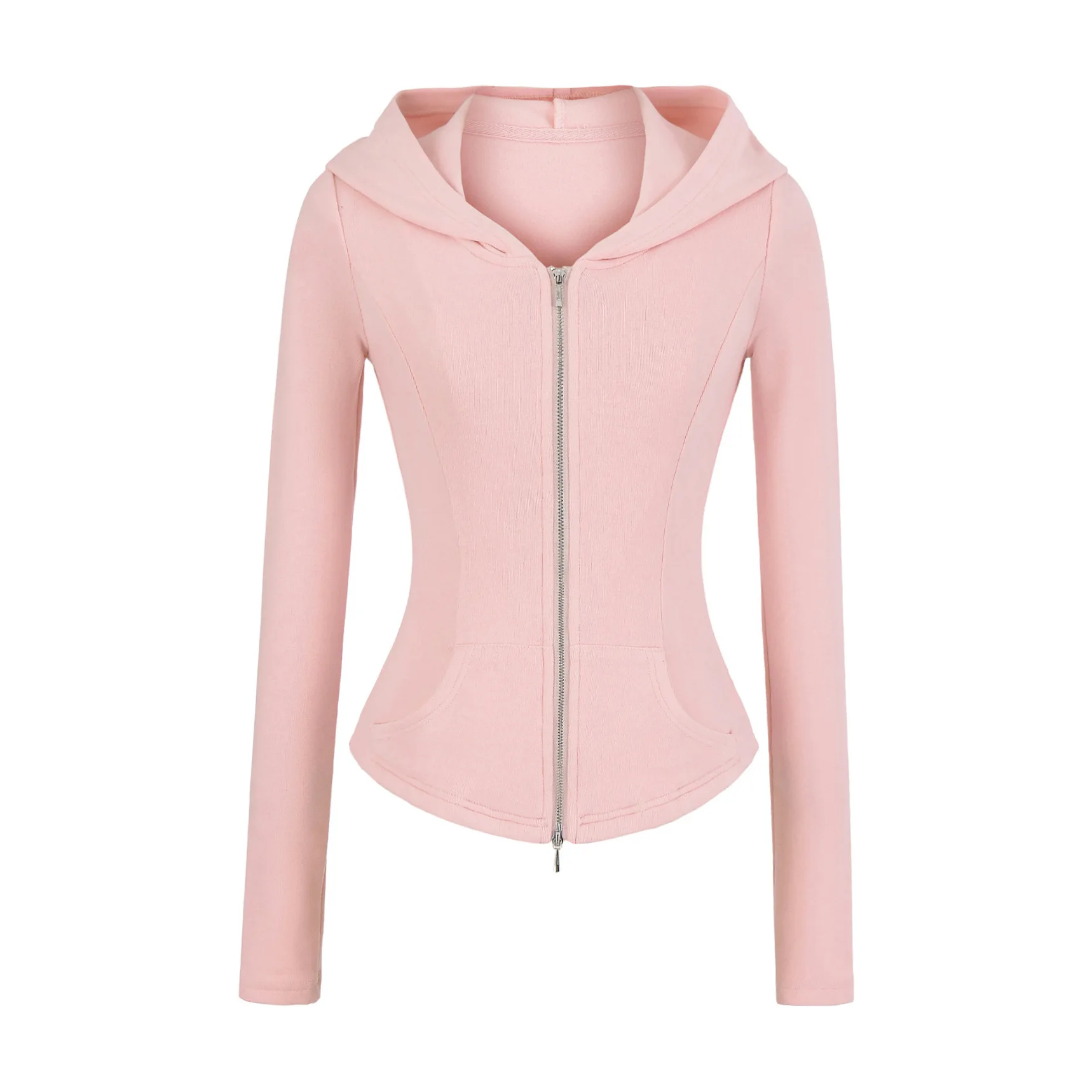 Hot Girl Sexy Yoga Waist-Cinching Cardigan Jacket Autumn Winter New Slim Waist Slimming Stretchy Tight-Fitting Hooded XU95