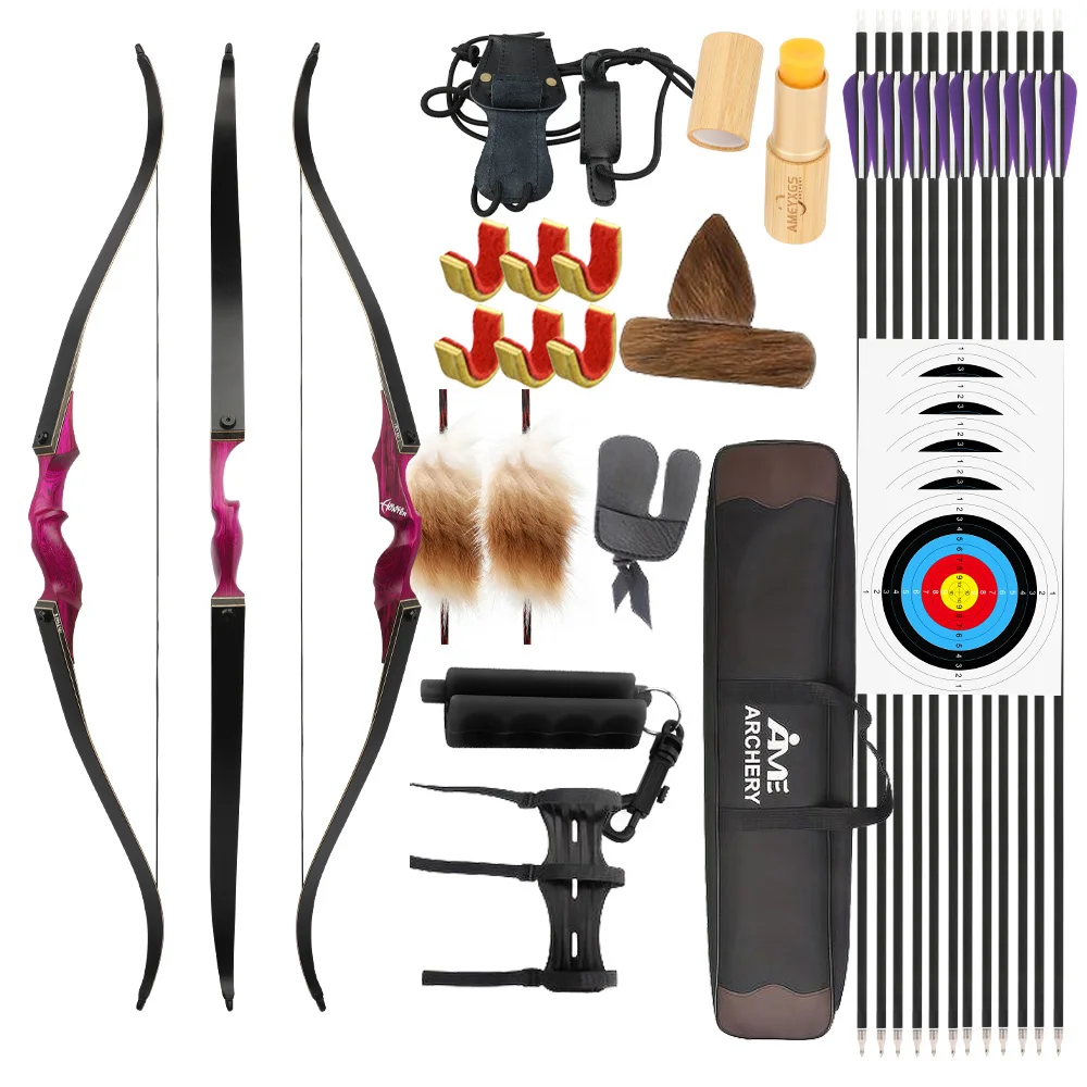 

40/60lbs Recurve Bow Arrow Kit 60'' Bow Technical Wood Bow Handle for Archery Hunting Shooting Target Practice Outdoor Sports