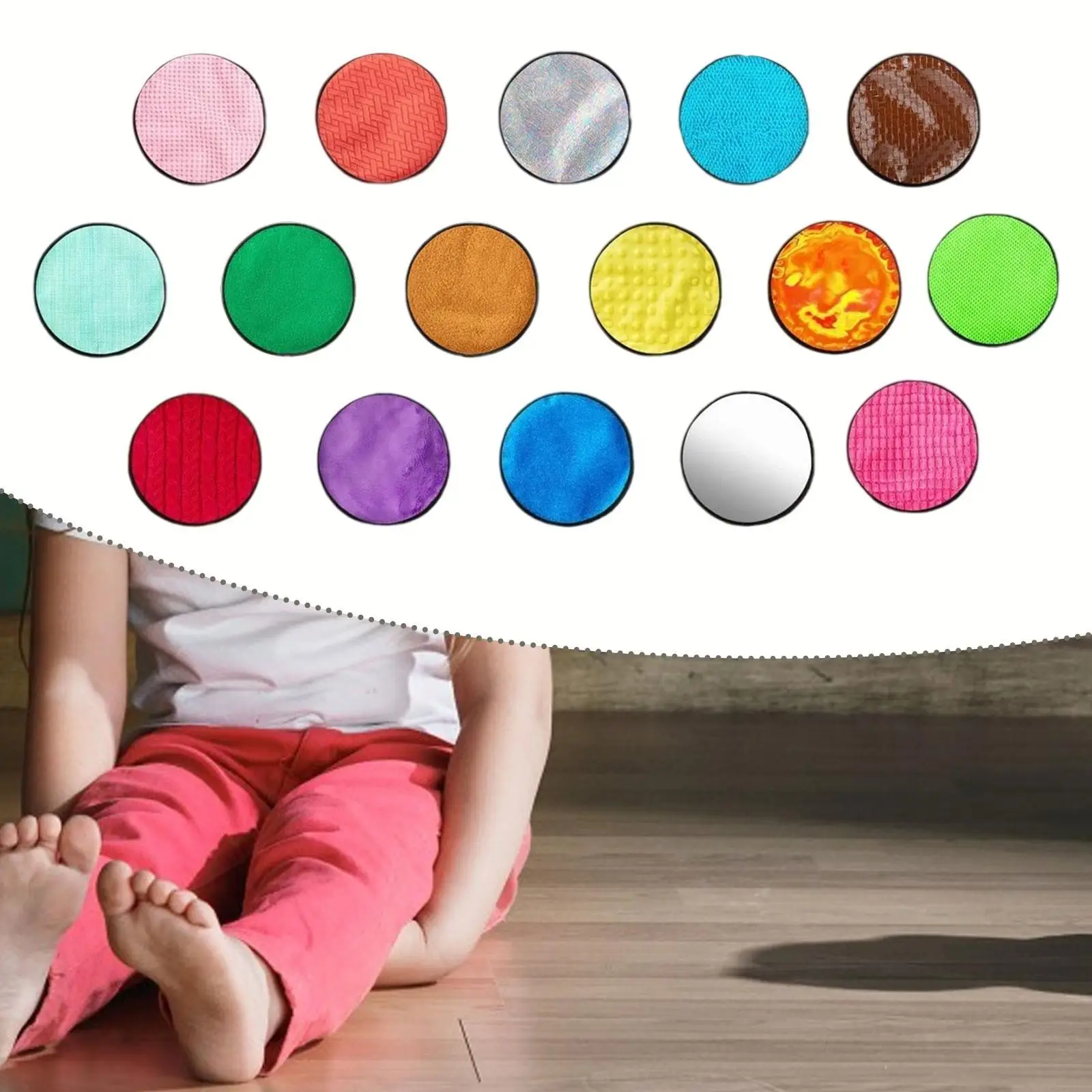 

16 Pieces Sensory Mats Floor Tiles Play Activity Sensory Pads 20 cm Dia for Boys and Girls Children Daycare Classroom