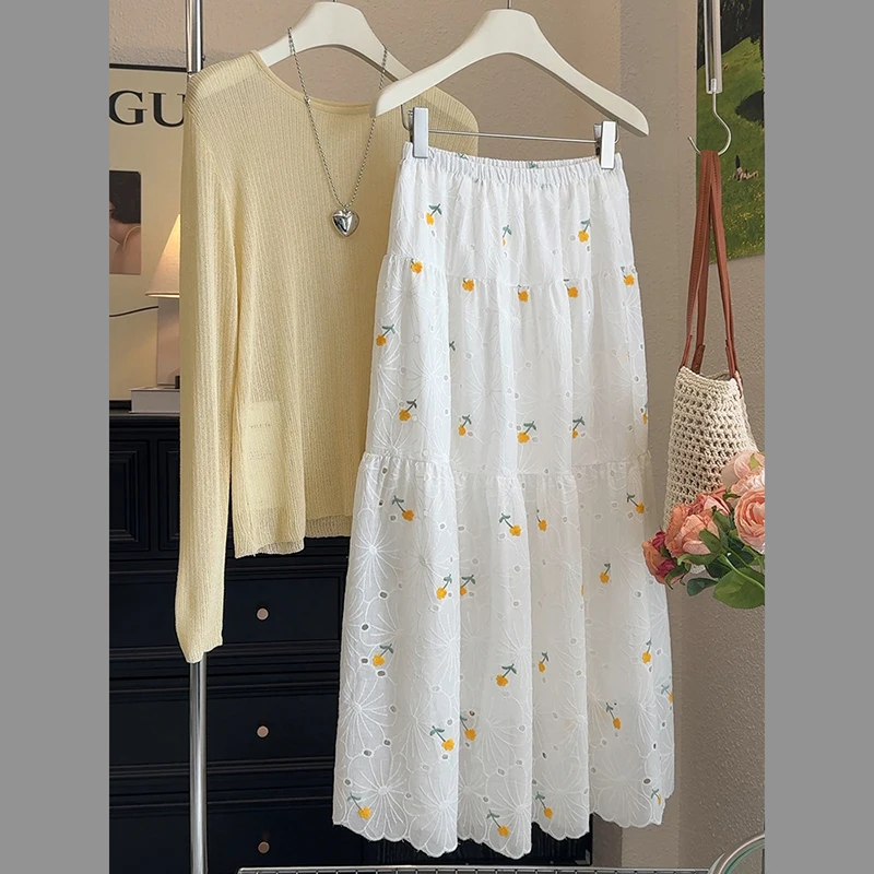 Vintage Floral Printed Skirt Women's 2025 Summer New Gentle Sweet Skirts Casual Versatile Elastic High Waist A-Line Skirts