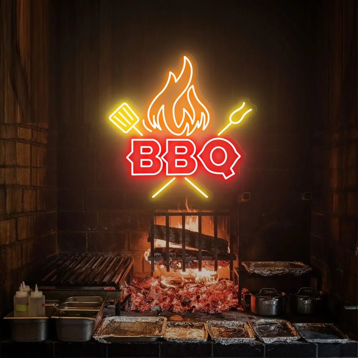 BBQ Neon Sign, Barbeque Time Neon Light, Barbecue Led Light, Grill Led Sign, Fire Meat Room Wall Decor, Restaurant Neon Light, F