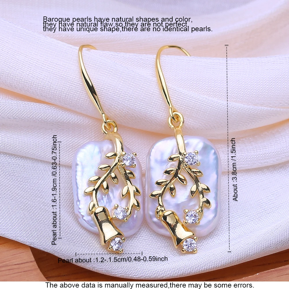FENASY Natural Freshwater Big Baroque Pearl Gold Color Earrings For Women Fashion Party Wedding Jewelry Birthday Gift