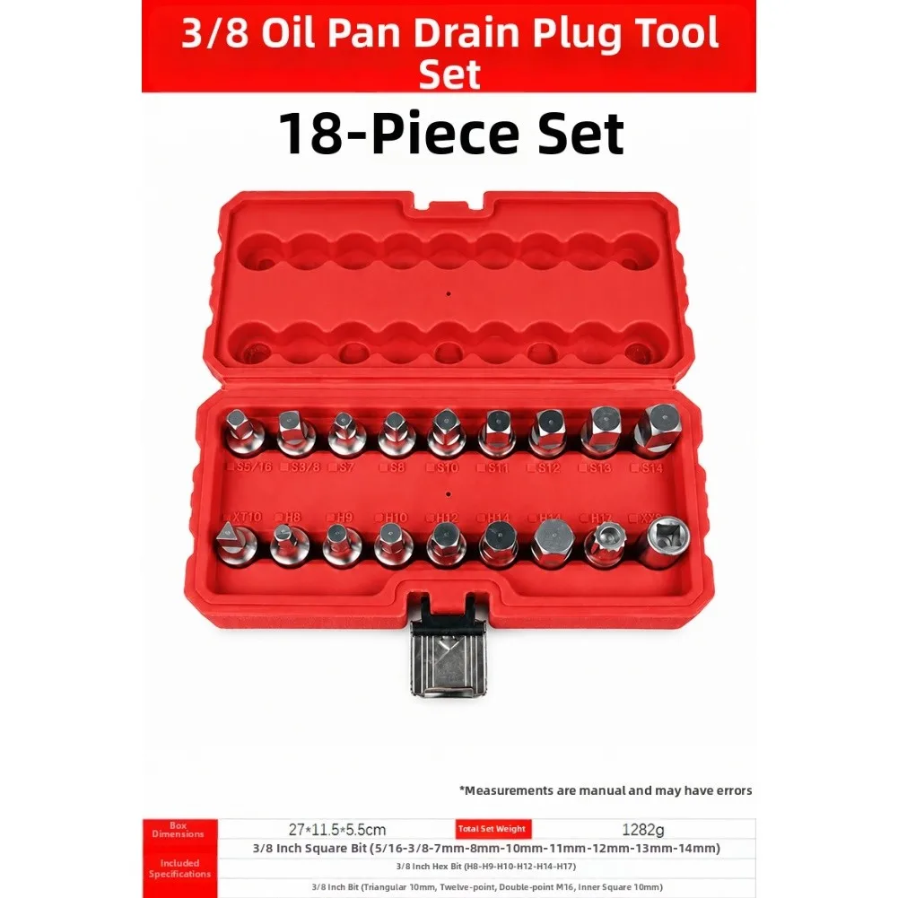 Oil Pan Drain Socket Set Oil Pan Screw Sleeve Wrench 3/8-Inch Drive Sliding T-type Bar Removal Kit For Car Repair Maintenance