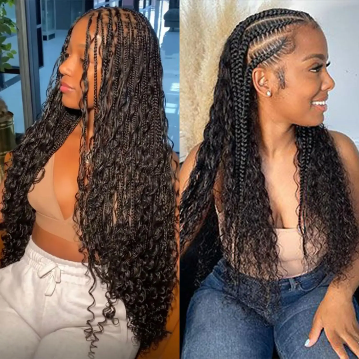 2 Stück 30 Zoll Synthetisches Flechthaar, tiefe Welle, 100g, ohne Tressen, Bio-Faser-Haarbündel, Kinky Curly Flechthaar für Boho-Zöpfe – Detail 4