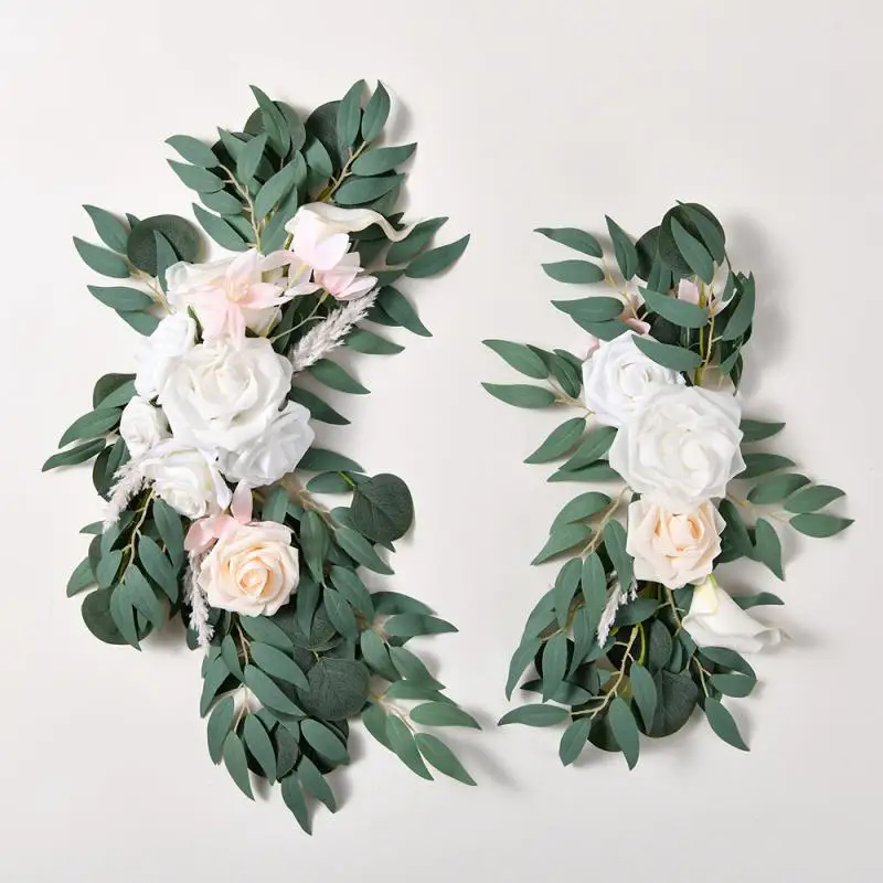 Artificial Wedding Arch Flowers Kit Boho Dusty Rose Lily Tulip Eucalyptus Garland Drapes For Wedding Decorations Welcome Sign