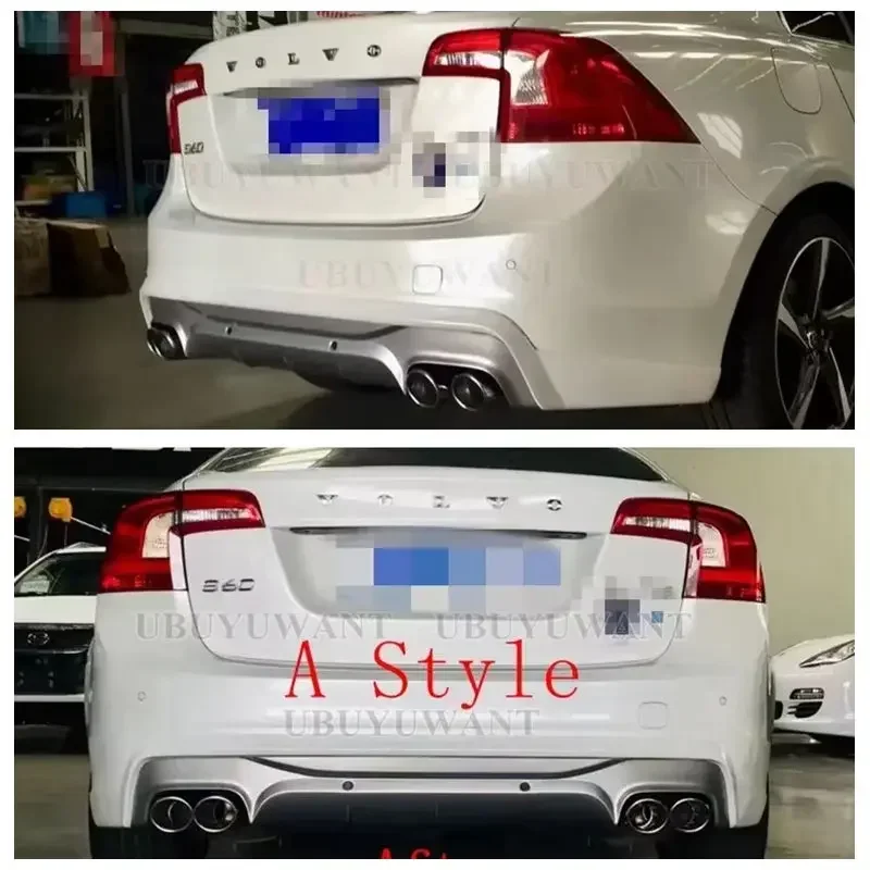 For VOLVO S60 V60 2014-2016 VOLVO V60 S60 ABS REAR BUMPER TRUNK LIP SPOILER DIFFUSER with Exhaust Tips view 2