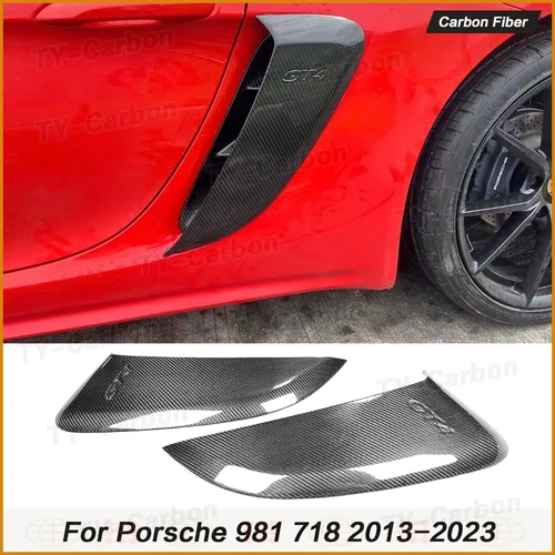 Divisor de ventilación lateral de fibra de carbono Real para Porsche 718 981 Boxster Cayman, accesorios, rejillas de ventilación laterales, 2 uds. Bodikit 2013-2024