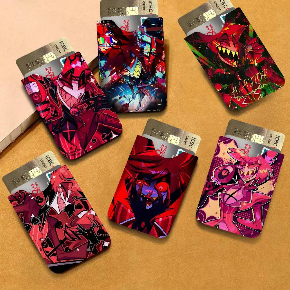 Anime Alastor Hotel Hazbin Lightweight Leather Card Holder Palm Pattern Protective Cover for Bus Card ID Card Compact Size
