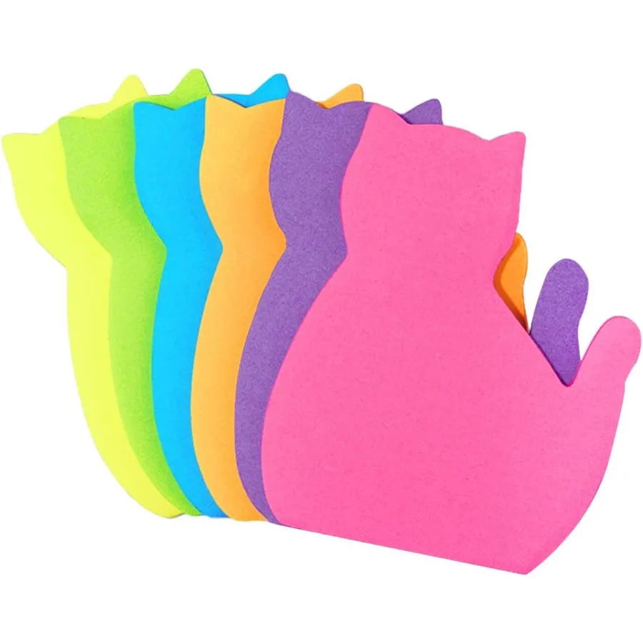 Cute Cat Sticky Notes 6Pack 6 Bright Color Kawaii Sticky Notes for Cats Lover 6 Colors Shape 1