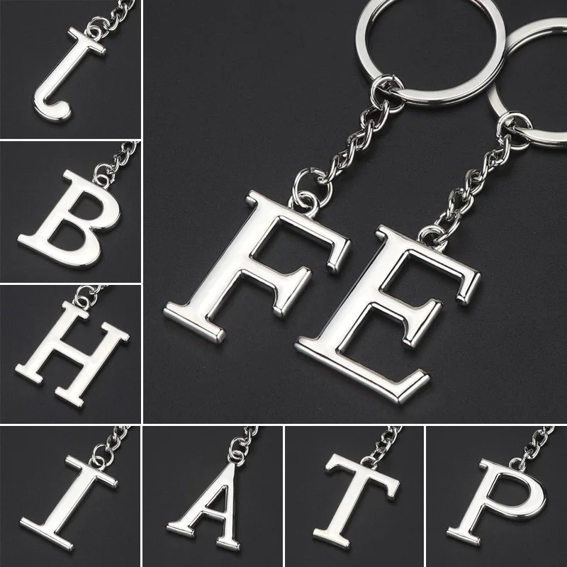 Fashion Simple A-Z Initials Keychains Metal 26 English Letters Couples Keyring Wallet Handbags Accessories