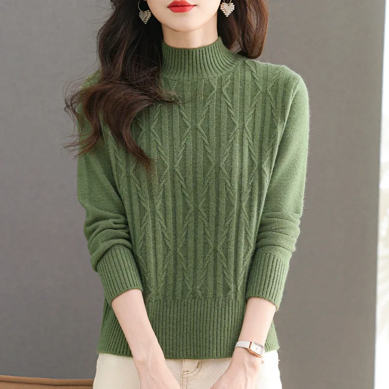 

Women's Long Sleeve Top Half Turtleneck Warm Pollover Shirt Autumn Winter Clothes Woman Jumper Knitwear Female Pull Sweater