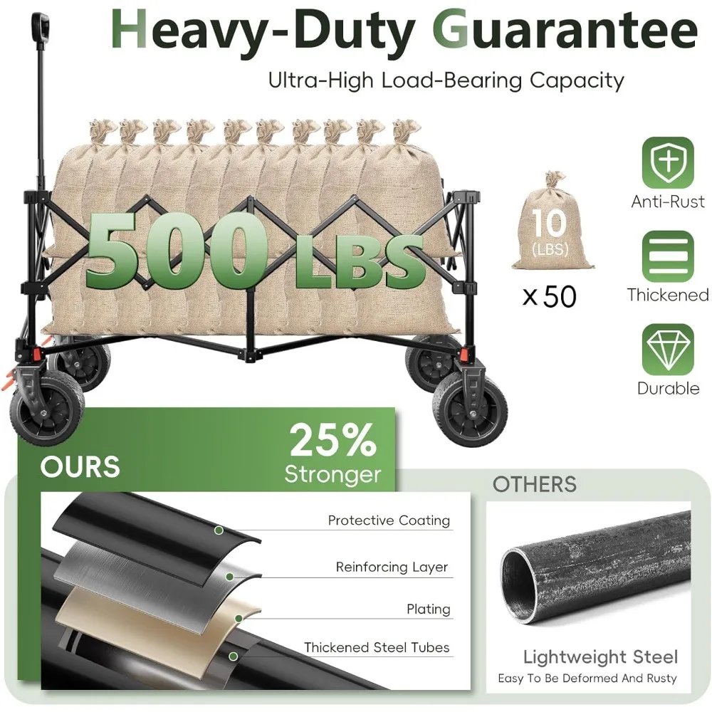 Wózek transportowy składany 46 cali, udźwig 227 kg, pojemność 280 l, koła terenowe i uchwyty na napoje