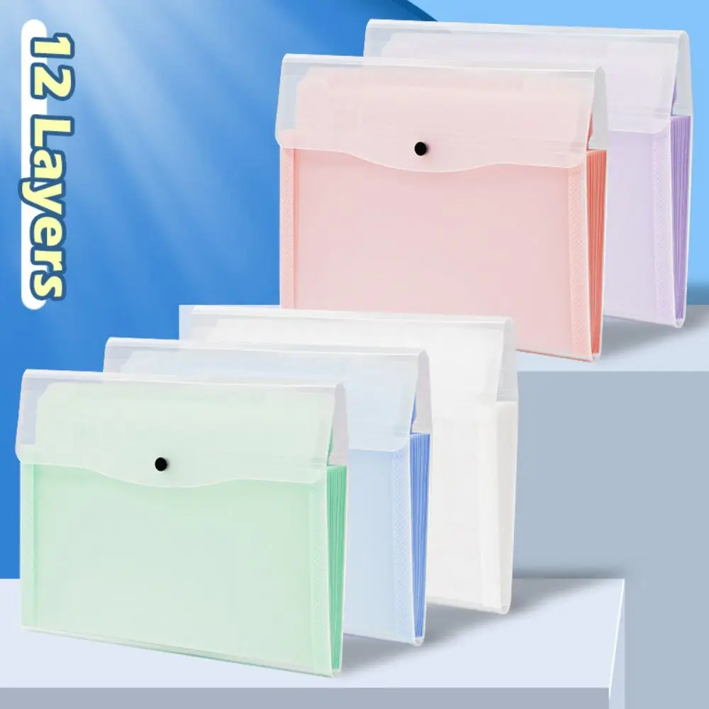 

Simple 12 Layers File Bag Large Capacity Waterproof Document Storage Bag Snap Button Design File Folder School Office