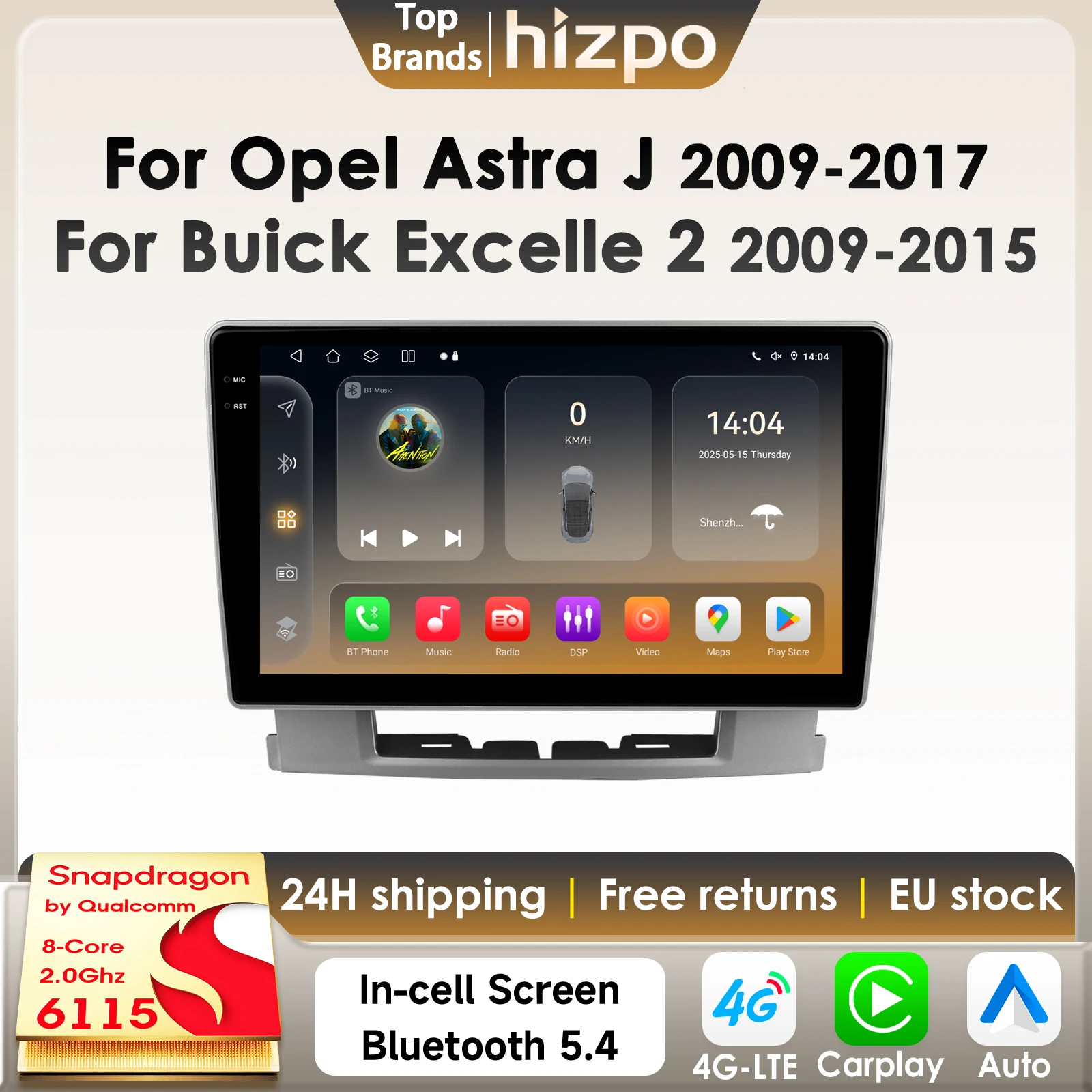 Hizpo 8G 128G 2Din Android 14 Auto Radio Für Opel Astra J 2009-2017 Buick Excelle 2 2015 Auto Multimedia GPS 4G BT Carplay AI 6115