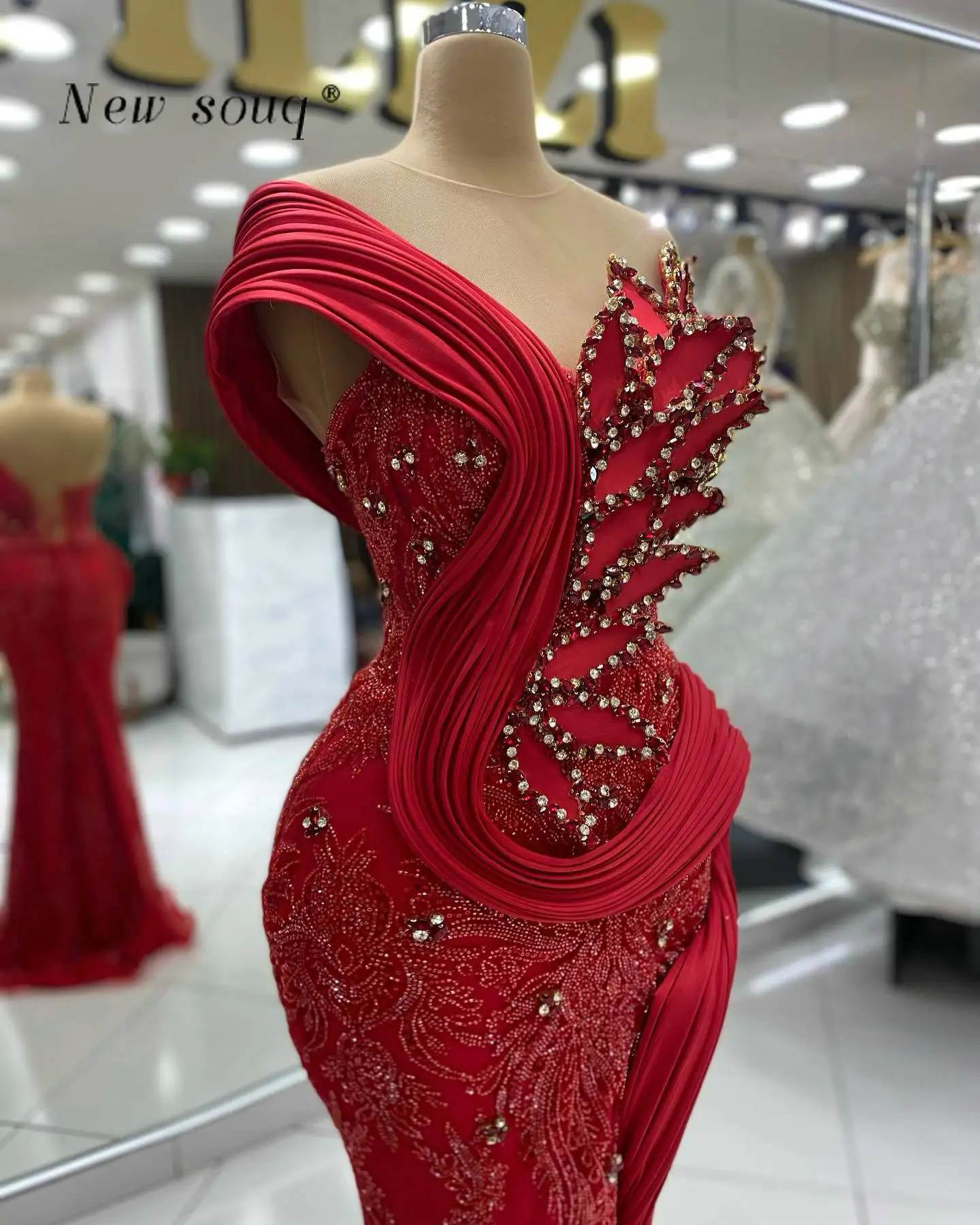 Red Long Mermaid Wedding Evening Dresses 2024 Glittery Beaded Sequins Party Gowns Formal Occasions Women\'s Night Prom Outfits