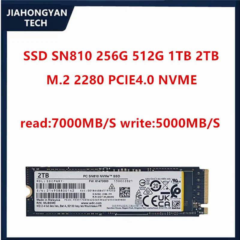 

Original For WD Western Digital SN810 256G 512G 1TB 2TB M.2 2280 PCIE4.0 NVME Solid State Drive Supports PS5
