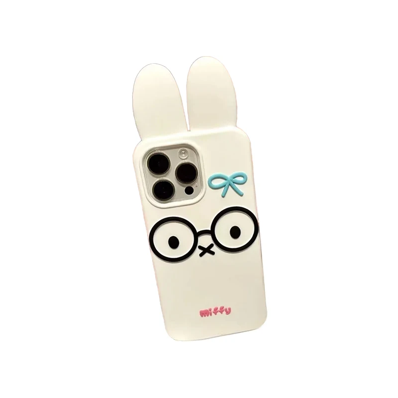 

Cute Miffy Phone Case Suitable for Iphone 16 15 14 13 Cartoon Stereoscopic Rabbit Wearing Glasses Anti Fall Phone Case Girl Gift