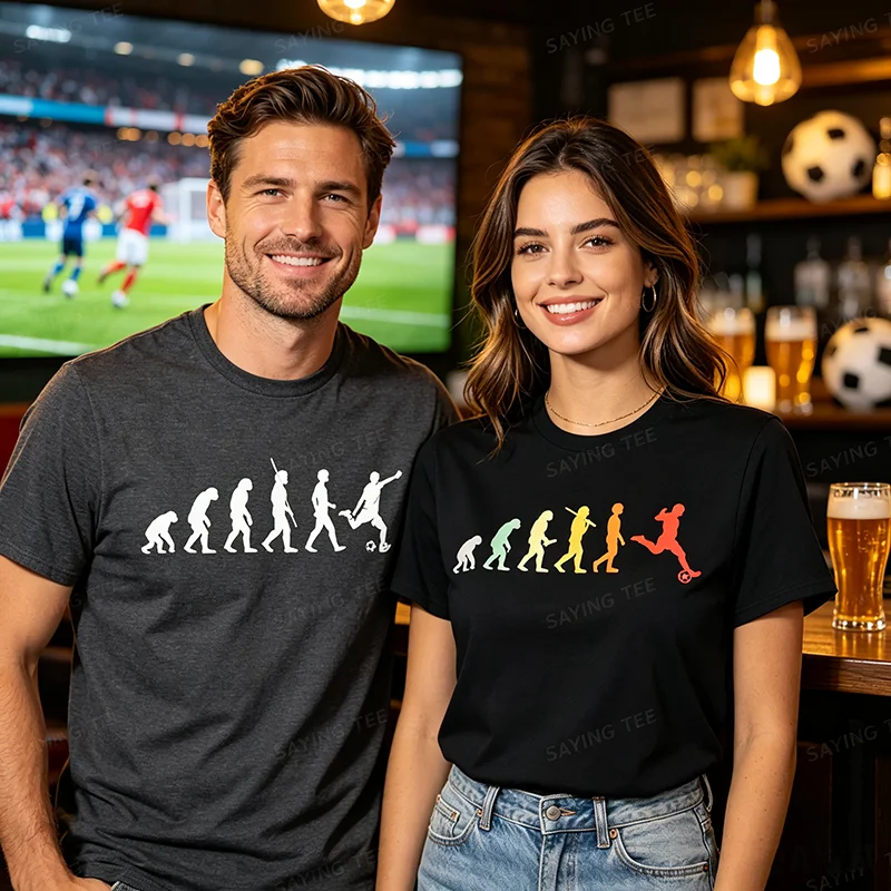 Retro Soccer Evolution - Soccer Player T-Shirt, Y2k Graphic Evolution of Man - Football Lover Player Outdoor Clothes Novelty Tee