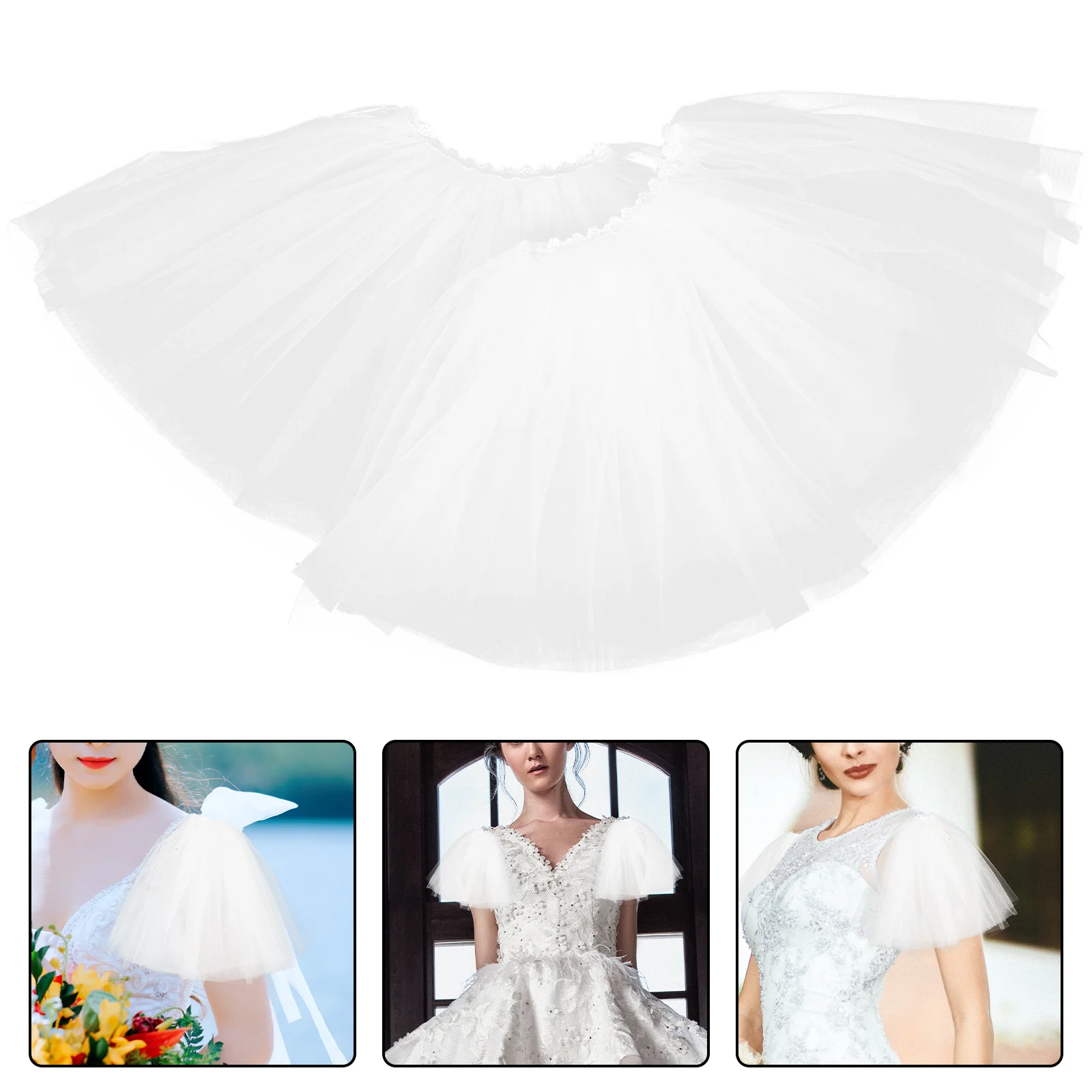 

1 Pair Detachable Bridal Tulle Sleeves Lace Wedding Shawl Cape For Bride Dress Puff Sleeve Prom Evening Formal Stage Performance