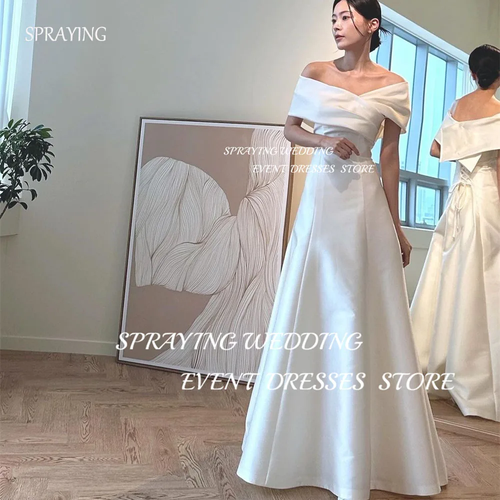 

SPRAYING Wedding Photography Simple Off the Shoulder Satin Korean Wedding Dress Floor-Length Long wedding dress Corset Back