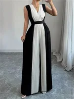 Modigirl Summer Elegant Party One Pieces Jumpsuit Woman 2026 Contrast Color Pleated Hight Wide Leg Pants Romper Jumpsuit Women - Image 3