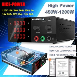 NICE-POWER 120V 10A Adjustable DC Power Supply 200V 5A High Power Digital Power Source 60V 20A Output For Charging Aging Testing