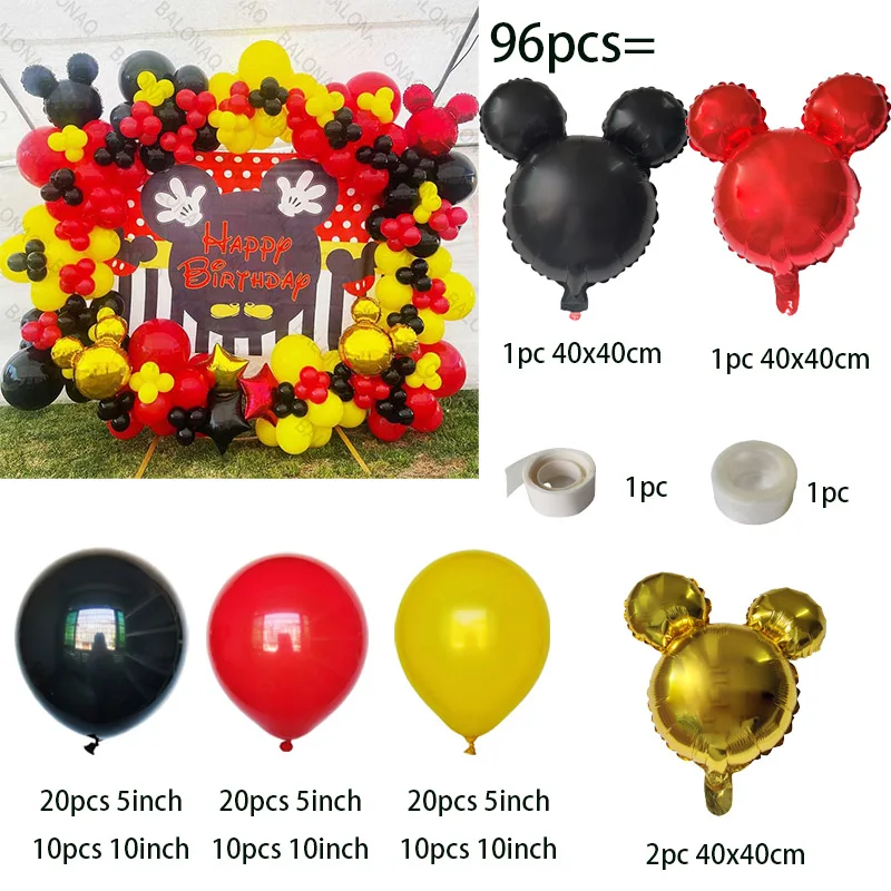 96 sztuk Disney Myszka Minnie Dekoracja urodzinowa Dziewczynka Czerwony Czarny Balon 1 2 3 4 5 6 7 8 9 Balony Baby Shower Supplies