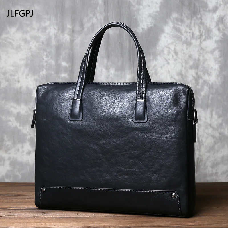 JLFGPJ Tree Cream Genuine Leather Laptop Bag For Men\'s Business Fashion Top Layer Cowhide Casual Cross Body Briefcase