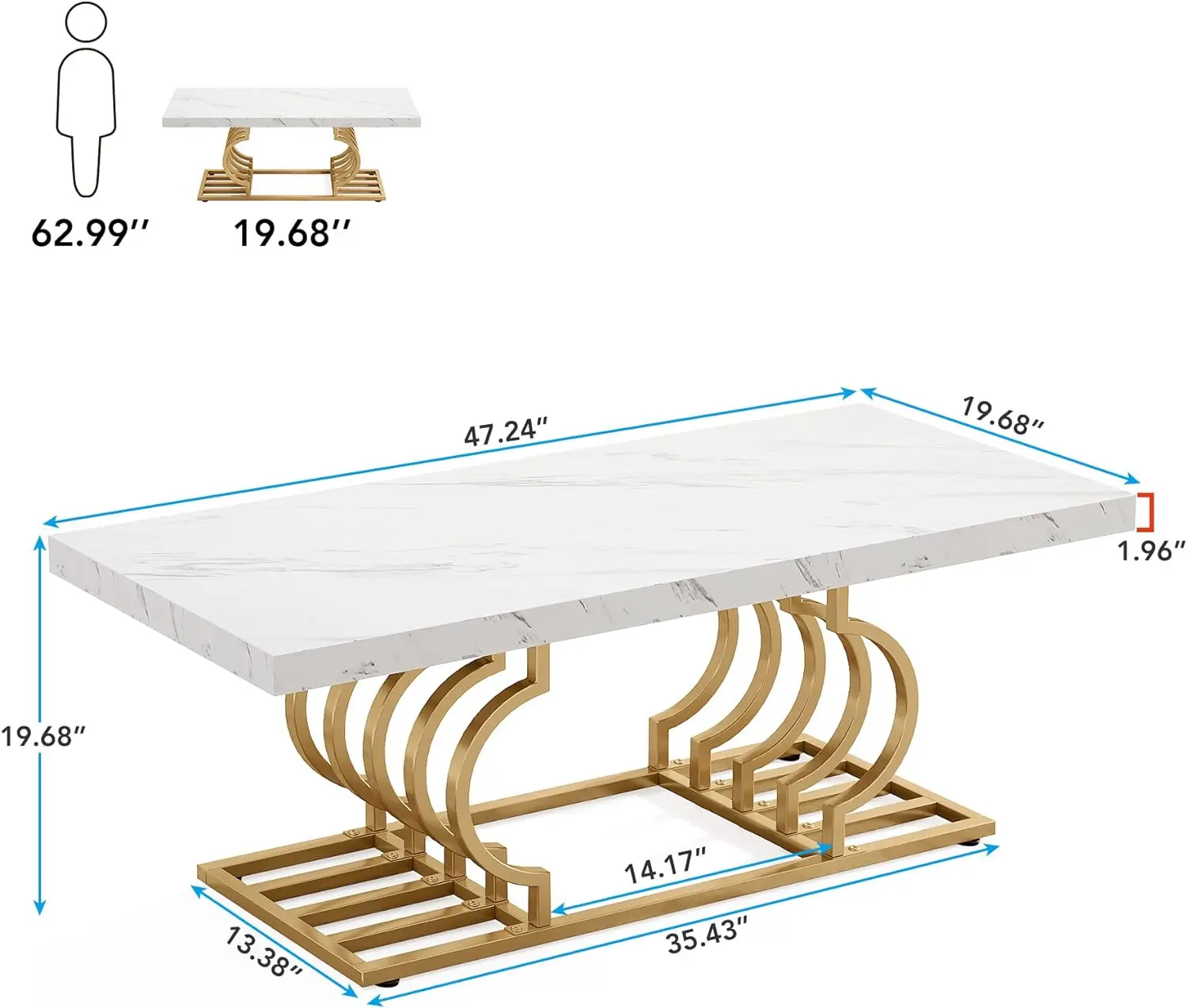 US Modern Gold Console Table, 39 "mesa de entrada com mármore falso branco, mobília da sala