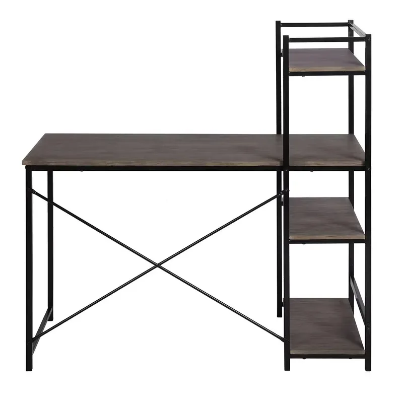 Modern Minimalist 120cm Computer Desk with Storage Rack Metal Wood Study Writing Table for Home Office