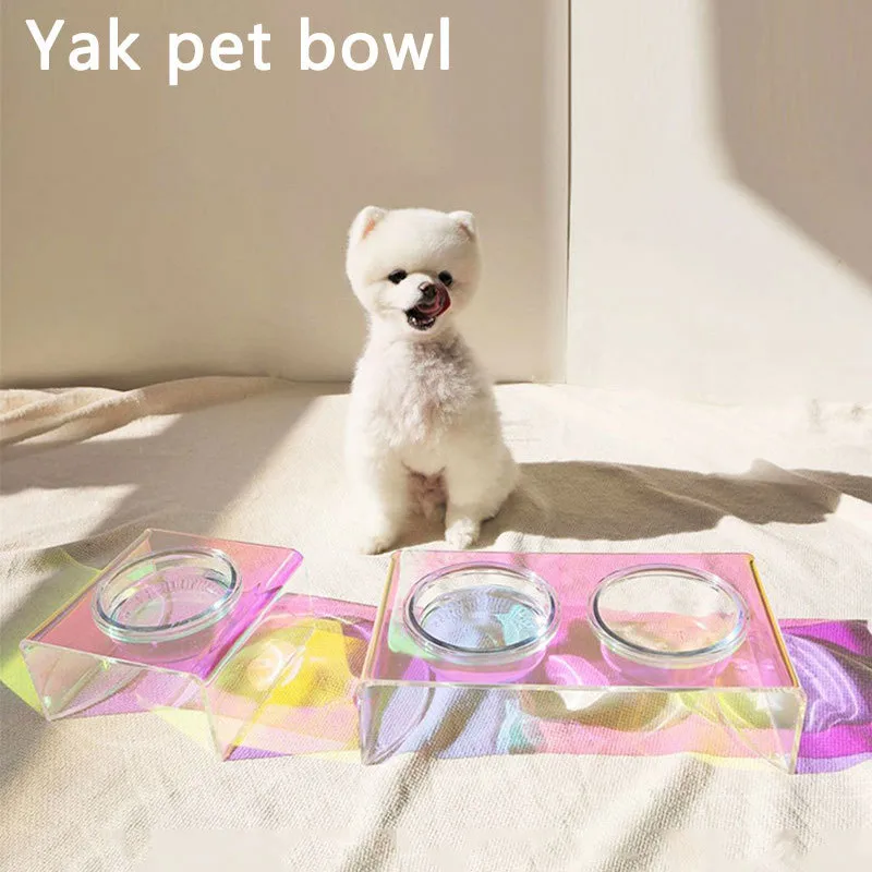 Pet Supplies Pet New Laser Dazzling Dining Table Acrylic Cat Dining Table Bowl Rack Dog Bowl Dinner Rack