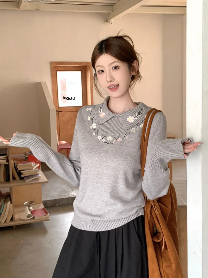 

Женский трикотажный топ с вышивкой Ele Long Sve, новинка ранней весны, для ношения под одеждой, базовый слой для улицы, мягкий, во французском стиле