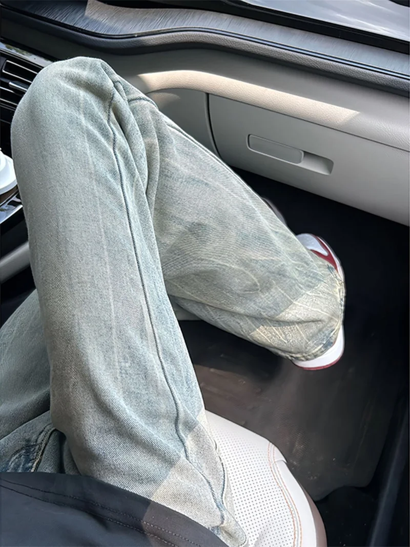 

Мужские прямые свободные джинсы с рисунком молний в американском стиле, модные универсальные крутые утягивающие брюки с микро-расклешенными брюками