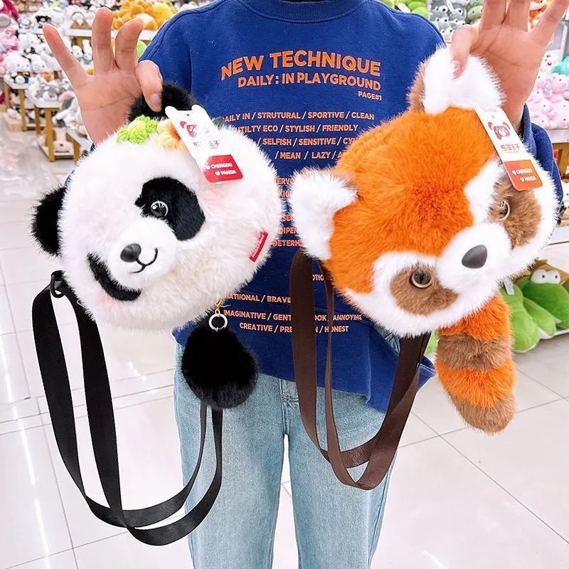 

Miniso 2026 Kawaii Panda Little Raccoon Doll Stretchable Tail Plush Play Bag Doll Home Decoration Best Birthday Gift for Friends