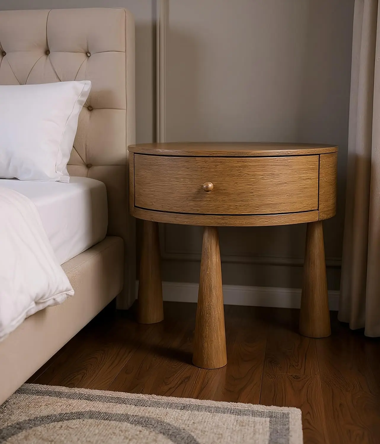 Brown Acacia Veneer & Solid Wood Night Stand Bedroom Storage, Customized
