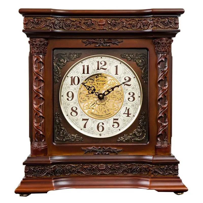 Solid Wood Table Clock Retro Silent Hourly Chime Desk Clock Aesthetics Elegant Unique Watch Living Room Tabletop Decoration