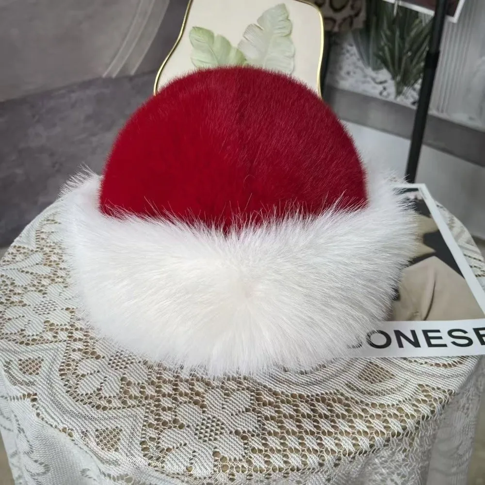 قبعة شتوية من الفرو المنفوش، قبعة بنما حمراء سميكة، قبعات باردة مقاومة للرياح للنساء والفتيات #2