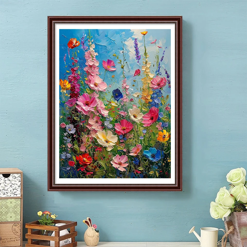 Rahmenloses, 5D DIY Vollquadratisches Diamant-Gemälde Bunte Blumen Diamant-Stickerei Landschaft Kreuzstich Strass-Mosaik Heim-Dekoration