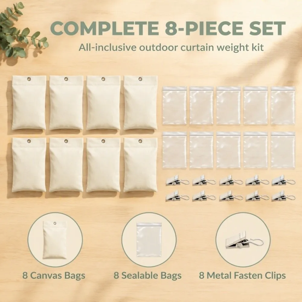 8 Pack Samll Size Curtain Weights 15oz Self Adhesive Closure Drapery Weighted Bags No Sand White Weighted Bags with Clamps
