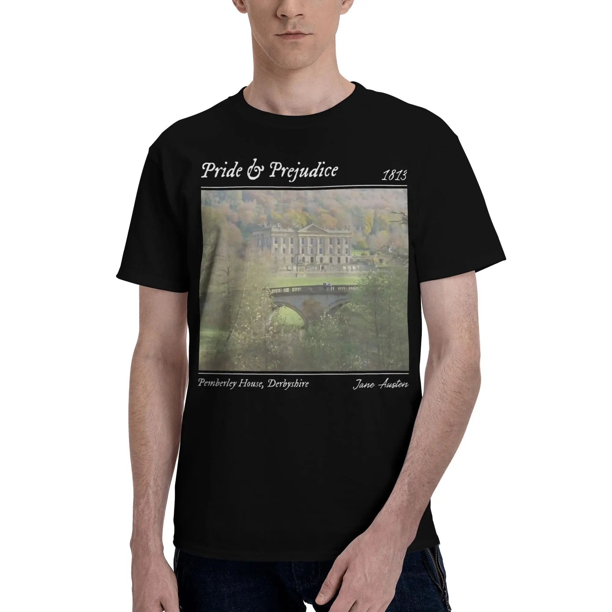 

New 2025 yaer An Image of Pemberley House with References to 'Pride & Prejudice', t shirt men sleeve shirt