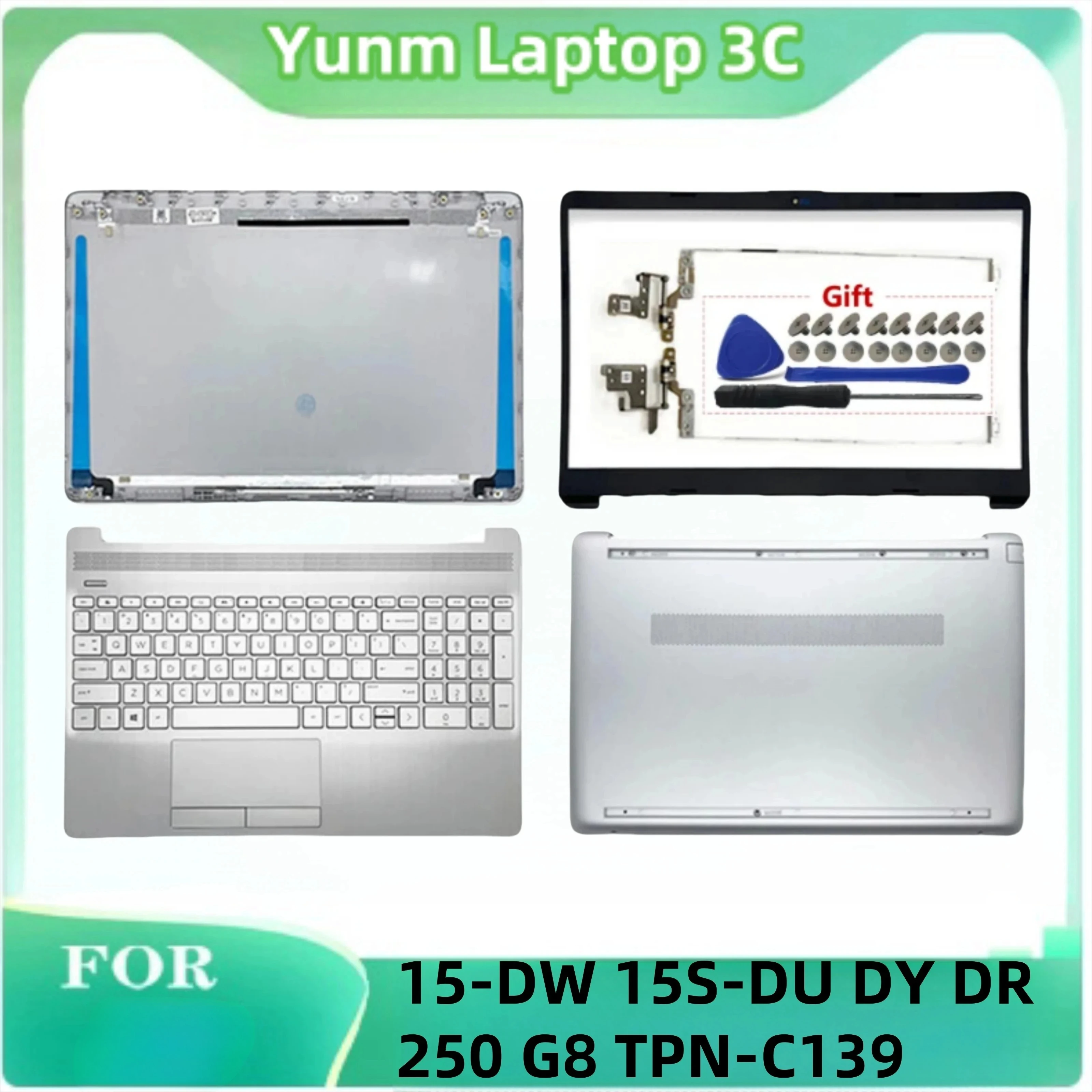 

Для HP 15-DW 15S-DU DY DR 250 255 G8 TPN-C139 оригинальная задняя крышка ЖК-дисплея для ноутбука, передняя панель, подставка для рук, задняя крышка L52012-001, серебристый