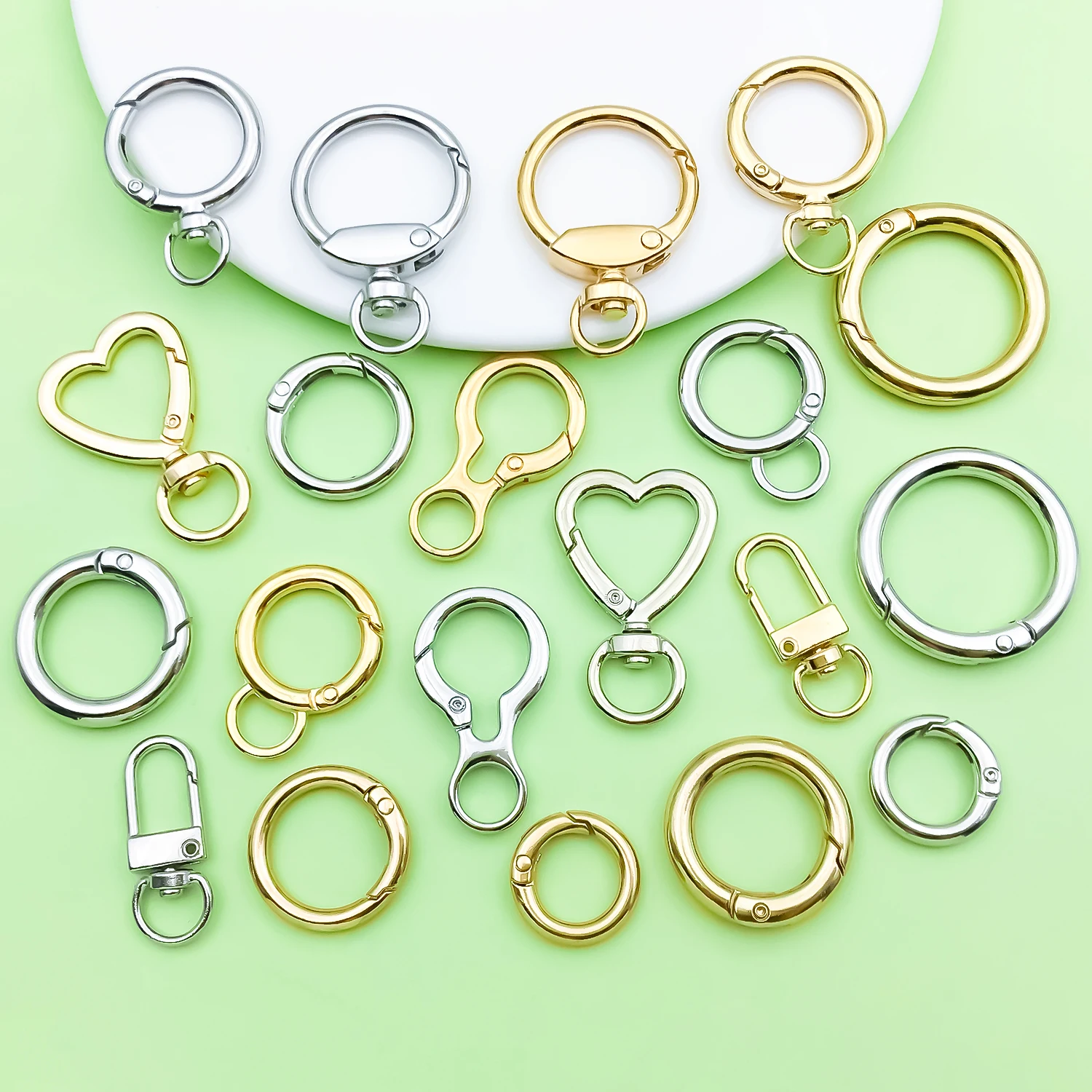 10pcs Mixed Shape Keychain Hardware Alloy Rotundity Snap Hooks Lobster Clasps Key Rings For DIY Bag Charm Jewelry Findings