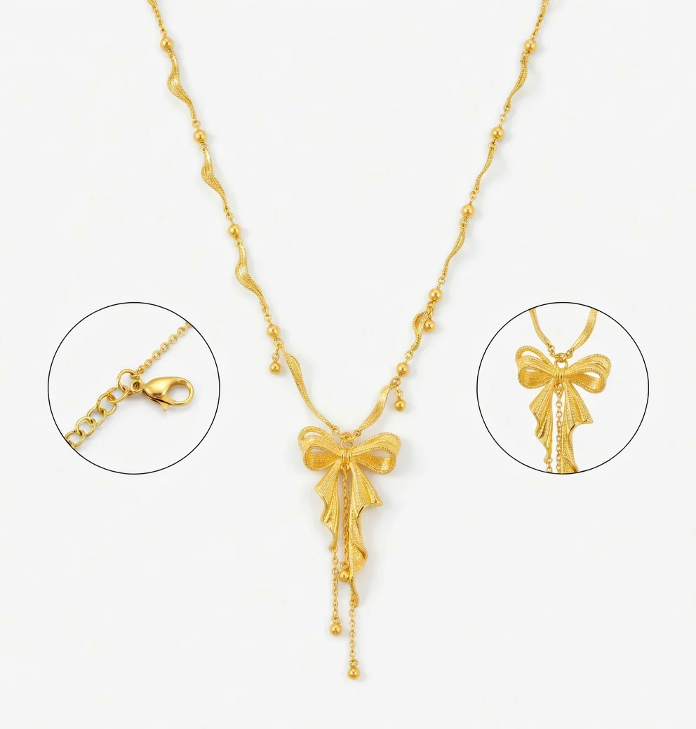 

Luxury Princess Bow Knot Tassel Pendant Necklace for Women Gold Plated Elegant Clavicle Chain Light Luxury Fashion Jewelry