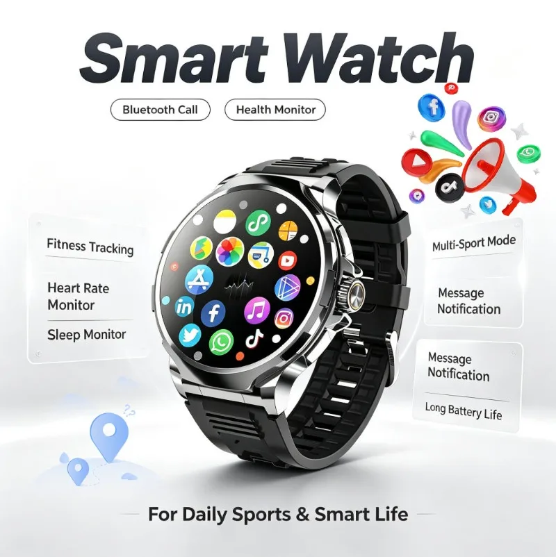 Smart Watch Bluetooth Call Health Monitor Heart Rate Sleep Monitor Multi‑Sport Mode Message Notification Suitable Daily Sports