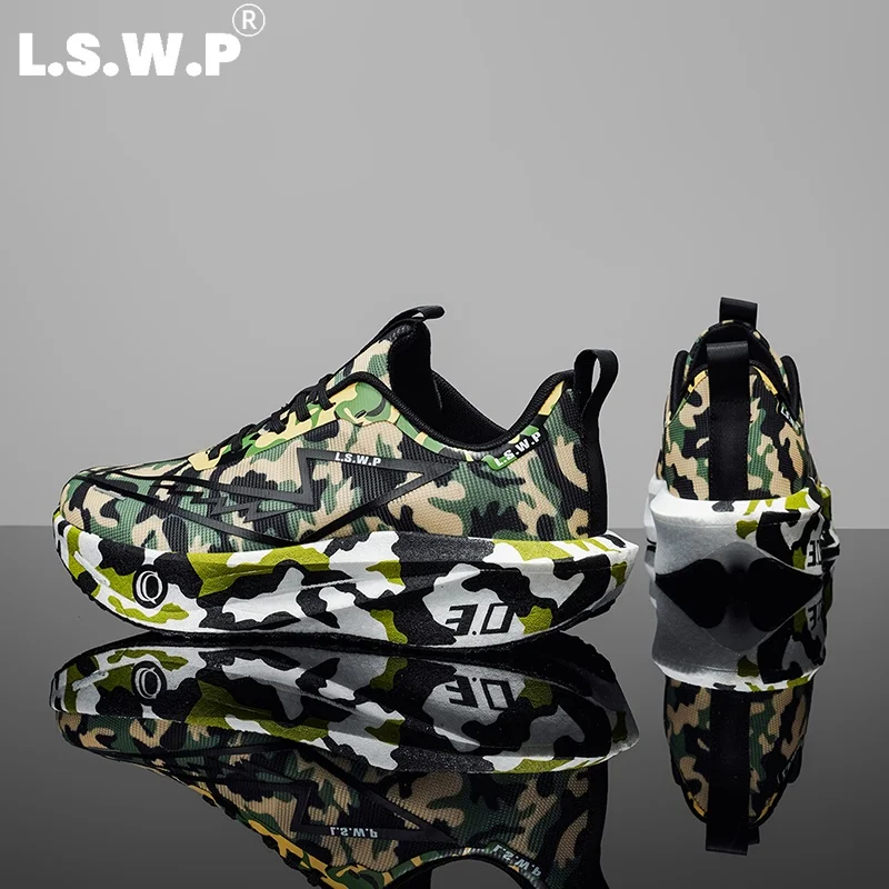 Men's Running Shoes, Tennis Shoes, All-Season Camouflage Racing Training Shoes, High-Rebound Sports Shoes for Men and Women, Mesh Breathable Non-Slip Wear-Resistant Thick-Soled Jogging Shoes, Student Outdoor Fitness Ca