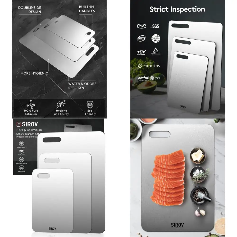 

Набор из 3-х кухонных разделочных досок из чистого титана, нетоксичных премиум-класса, можно мыть в посудомоечной машине для резки мяса, фруктов и овощей.