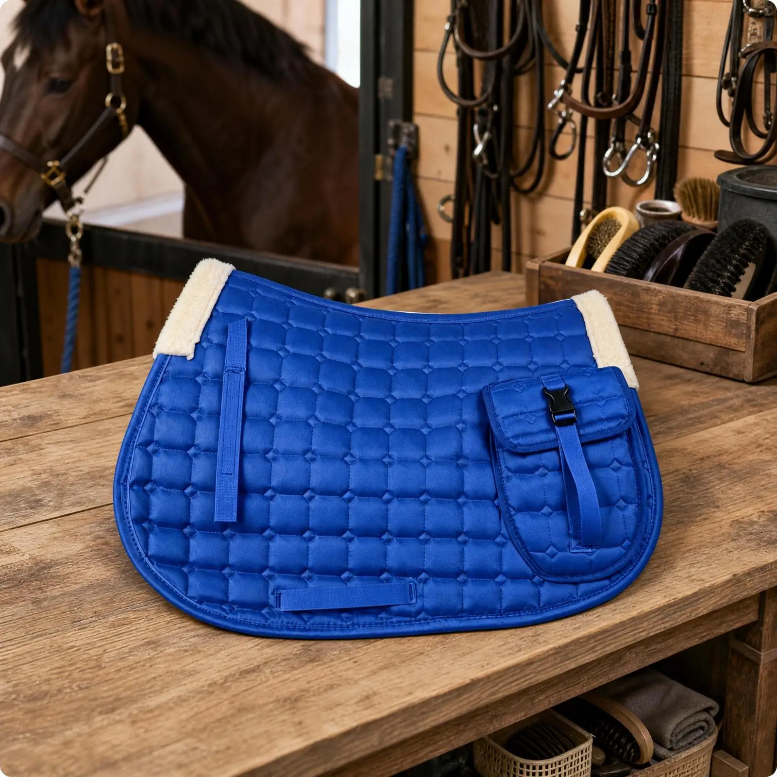 Contoured Equestrian Saddle Pad with Flap Pocket for Horse Riding Training Trail Comfort Cushioning