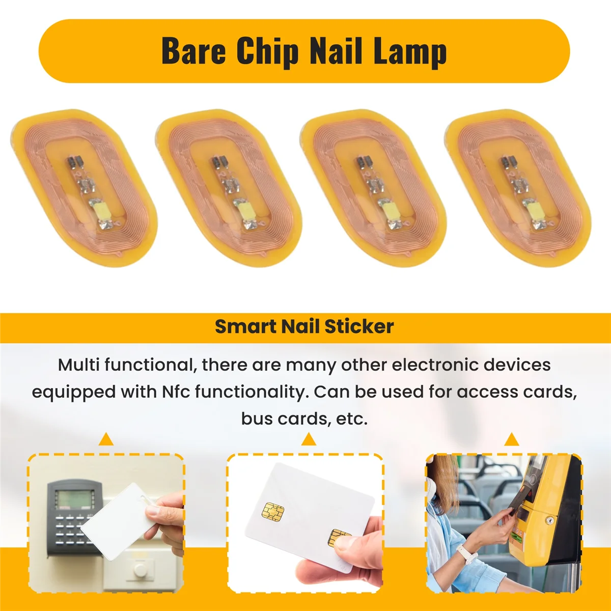 A07I 5 stuks NFC Flash nagelsticker LED blote chip intelligente lichtgevende nagellamp nagelstickerverbetering, wit licht