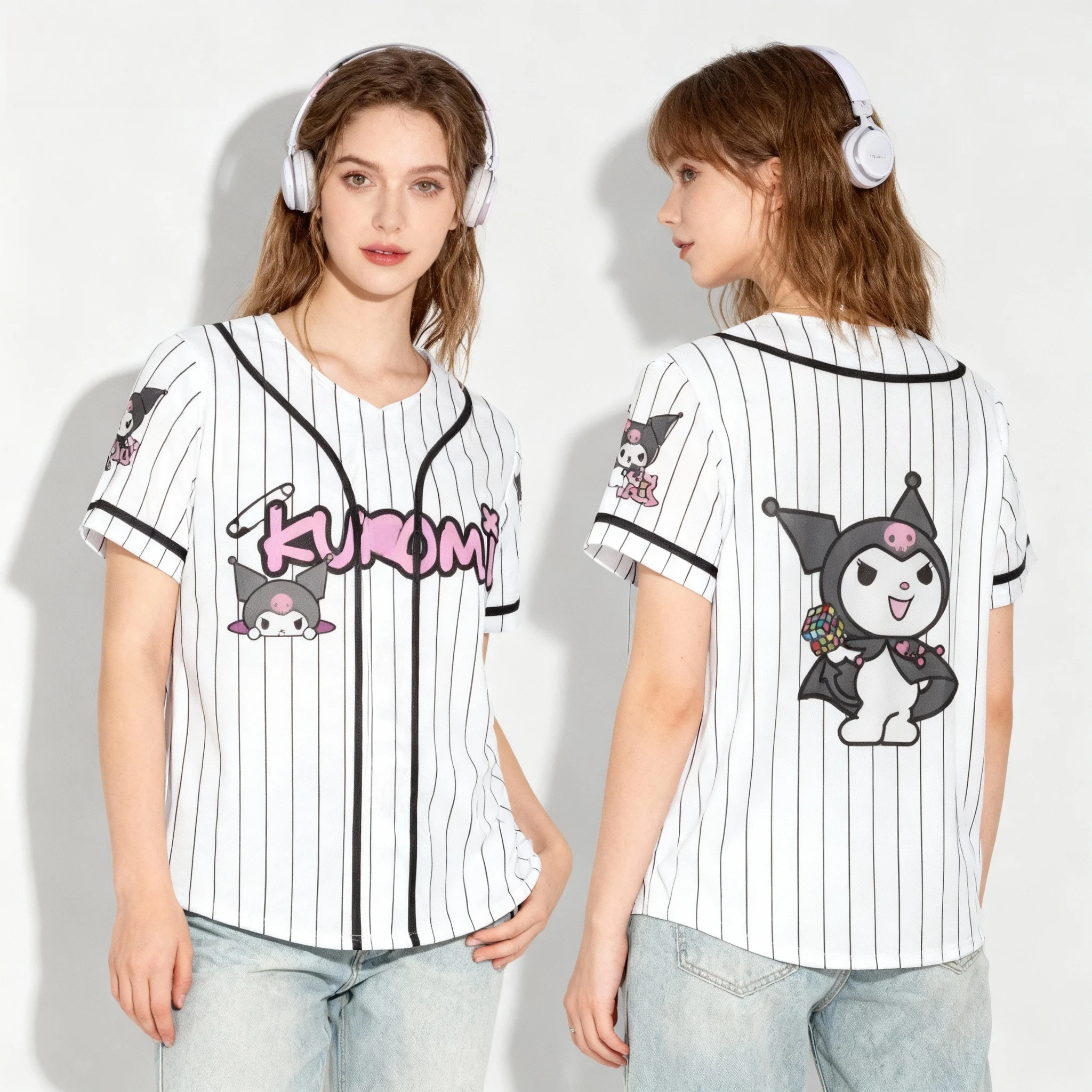 Sanliou كيتي كات كورومي مروحة زي كرة القدم الأمريكية الحلو كول تيشيرت صيفي المتضخم المرأة الكبار تي شيرت رياضي #6